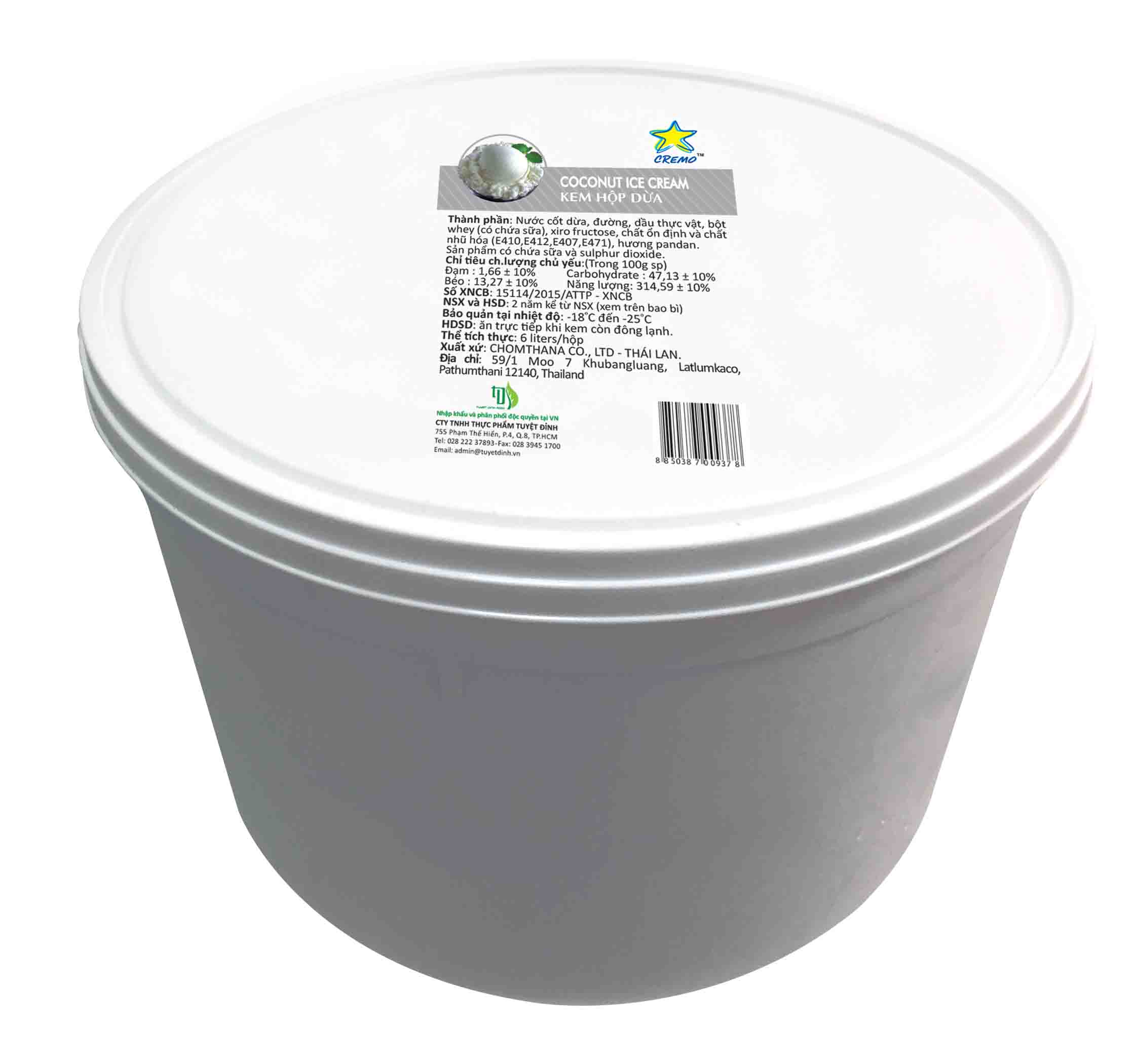 Kem hộp 6000ml vị dừa